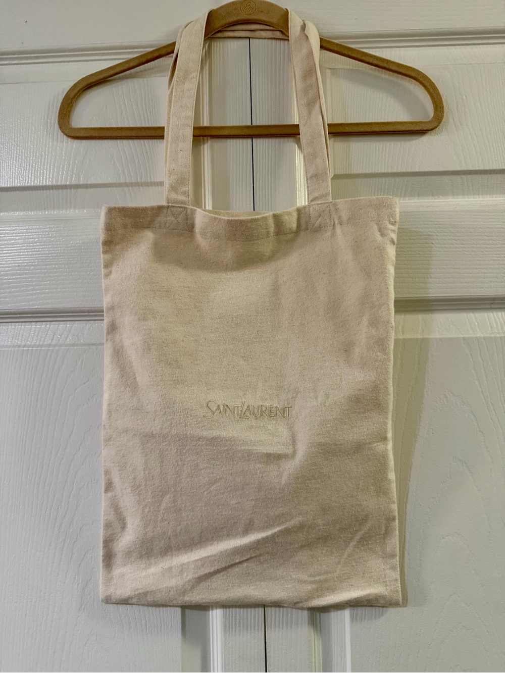 Saint Laurent Cream Canvas Tote with Embossed Logo